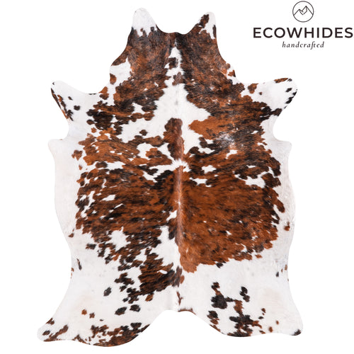 Vintage Tricolor Cowhide Rug Size 7'7" L x 6'1" W 6399