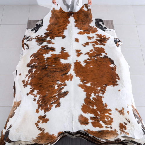 White Tricolor Cowhide Rug Size 7'11" L x 6'1" W 6505