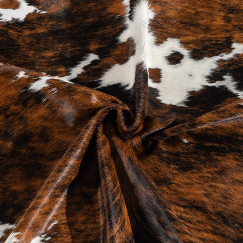 Tricolor Brindle Mix Cowhide Rug Size 7'9" L x 6'10" W 6506