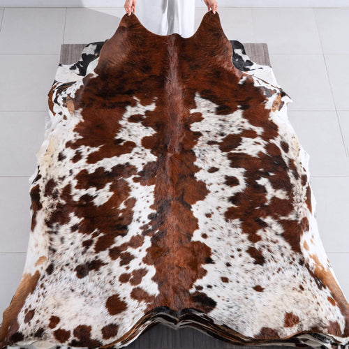 White Tricolor Cowhide Rug Size 7'10" L x 7'2" W 6511