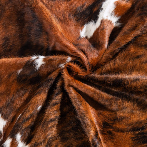 Tricolor Brindle Mix Cowhide Rug Size 6'8" L x 5'11" W 6514