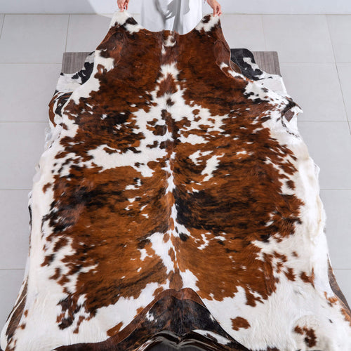 Tricolor Cowhide Rug Size 7'6" L x 6'9" W 6519