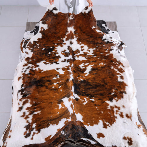 Tricolor Cowhide Rug Size 7'6" L x 6'9" W 6519