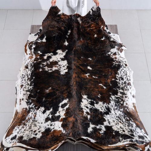 Dark Tricolor Cowhide Rug Size 7'9" L x 6'9" W 6521