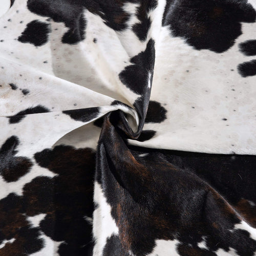 White Tricolor Cowhide Rug Size 7'3" L x 6'4" W 6522