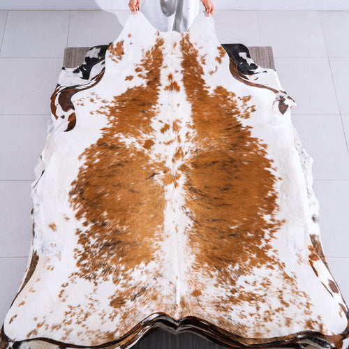 White Tricolor Cowhide Rug Size 7'5" L x 6'5" W 6523