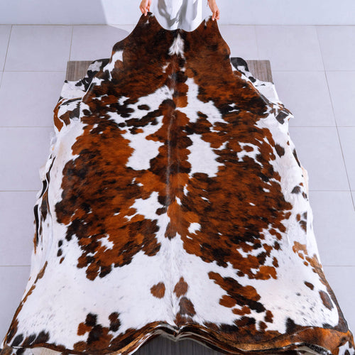 Tricolor Cowhide Rug Size 7'10" L x 6'8" W 6529