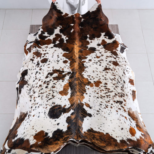 White Tricolor Cowhide Rug Size 7'11" L x 6'7" W 6531