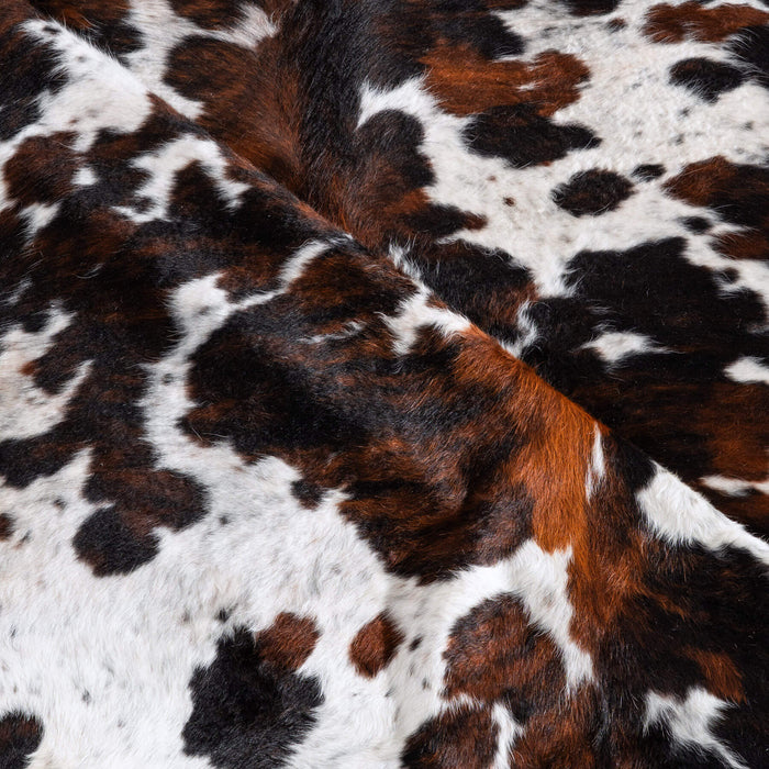 White Tricolor Cowhide Rug Size 7'6" L x 7'2" W 6546