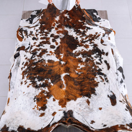 White Tricolor Cowhide Rug Size 7'1" L x 7'0" W 6547