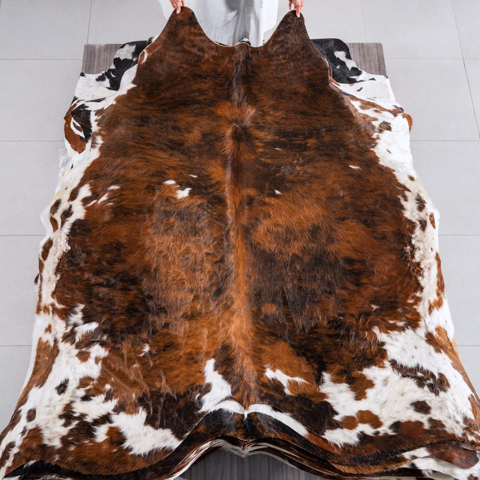 Tricolor Brindle Mix Cowhide Rug Size 7'9" L x 7'2" W 6549