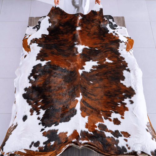 Tricolor Brindle Mix Cowhide Rug Size 7'8" L x 7'1" W 6557
