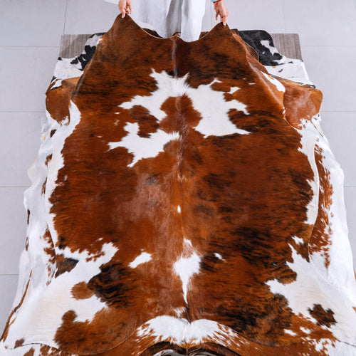 Tricolor Brindle Mix Cowhide Rug Size 6'11" L x 6'6" W 6558