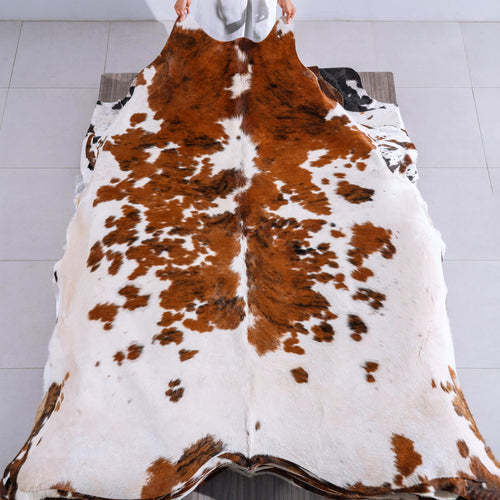 White Tricolor Cowhide Rug Size 7'9" L x 6'10" W 6565