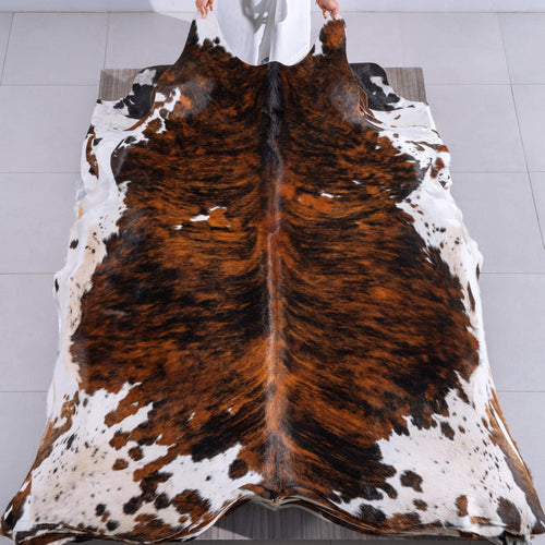 Tricolor Brindle Mix Cowhide Rug Size 7'10" L x 7'2" W 6567