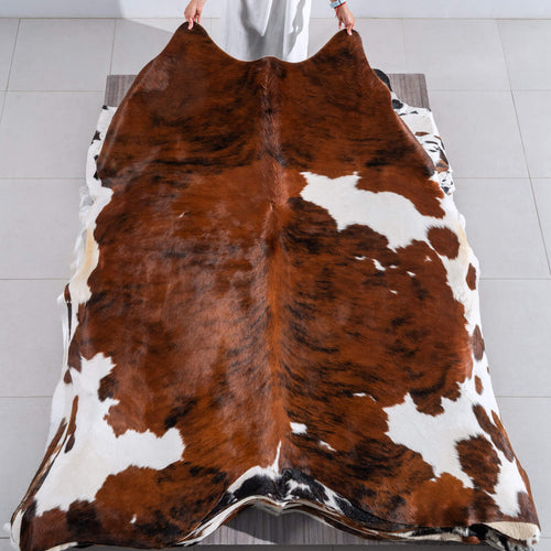 Tricolor Brindle Mix Cowhide Rug Size 8'0" L x 7'3" W 6578