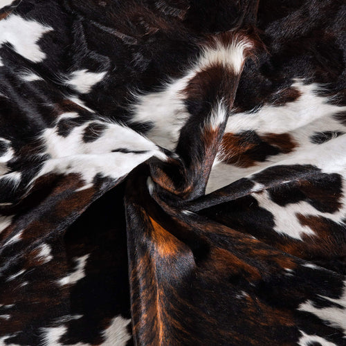 White Tricolor Cowhide Rug Size 7'8" L x 6'5" W 6579