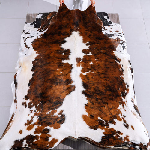 Tricolor Cowhide Rug Size 7'7" L x 6'11" W 6584