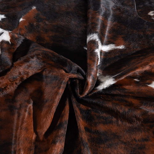 Tricolor Brindle Mix Cowhide Rug Size 7'11" L x 6'11" W 6591