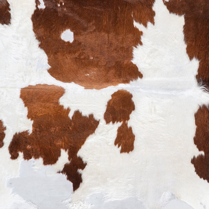 Vintage Brown and White Cowhide Rug Size 7'2" L x 6'2" W 6631