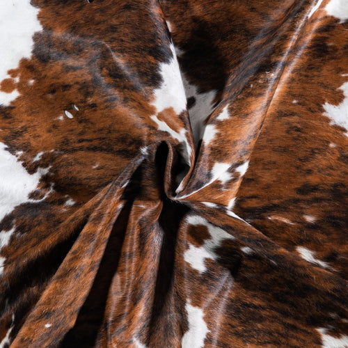 Vintage Tricolor Brindle Mix Cowhide Rug Size 7'2" L x 6'6" W 6652