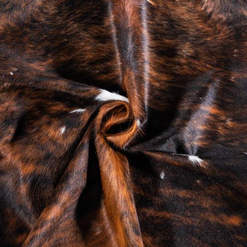 Vintage Tricolor Brindle Mix Cowhide Rug Size 6'8" L x 6'0" W 6678