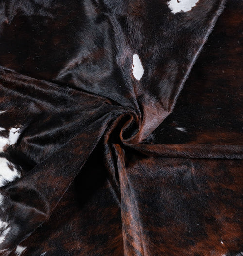 Vintage Tricolor Brindle Mix Cowhide Rug Size 7'7" L x 7'1" W 6697