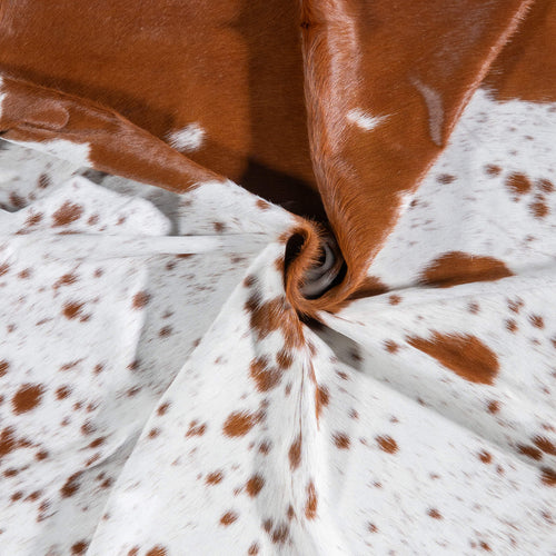 Brazilian Brown and White Cowhide Rug Size 6'9" L x 6'8" W 6988