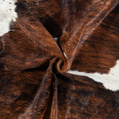 Brazilian Tricolor Brindle Mix Cowhide Rug Size 7'6" L x 6'4" W 7117