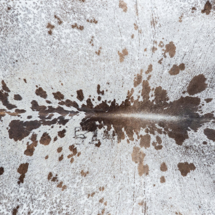 Brazilian Chocolate and White Cowhide Rug Size 7'10" L x 6'6" W 7149