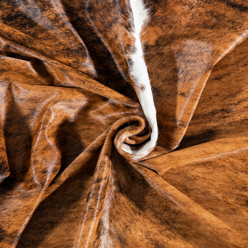 Brazilian Brindle White Belly and Backbone Cowhide Rug Size 6'6" L x 6'9" W 7402