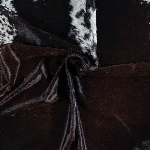 Brazilian Chocolate and White Cowhide Rug Size 7'4" L x 5'11" W 7461