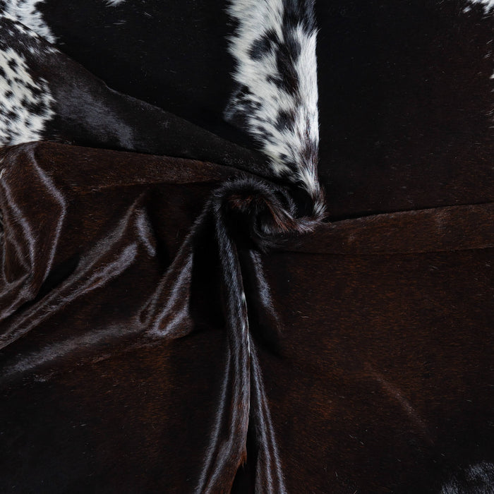 Brazilian Chocolate and White Cowhide Rug Size 7'4" L x 5'11" W 7461