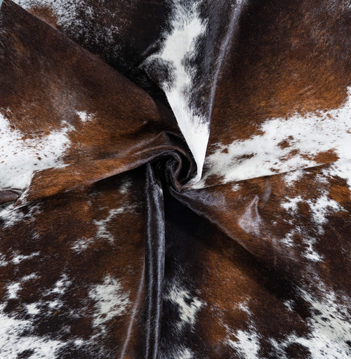 Brazilian Chocolate and White Cowhide Rug Size 7'2" L x 6'1" W 7466