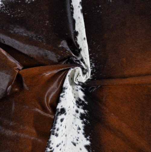 Brazilian Chocolate and White Cowhide Rug Size 7'4" L x 6'2" W 7471