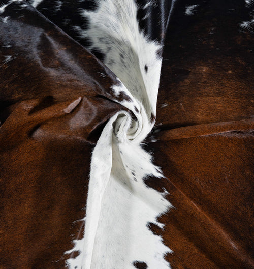 Brazilian Chocolate and White Cowhide Rug Size 7'3" L x 6'1" W 7474