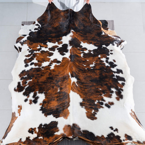 Tricolor Cowhide Rug Size 7'7" L x 6'11" W 7502