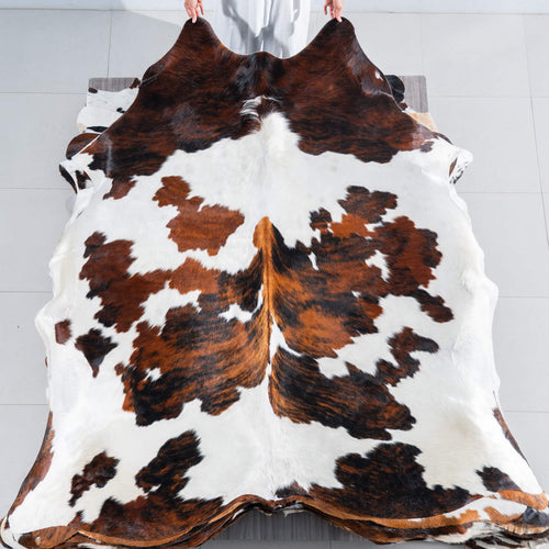 White Tricolor Cowhide Rug Size 7'9" L x 7'2" W 7503