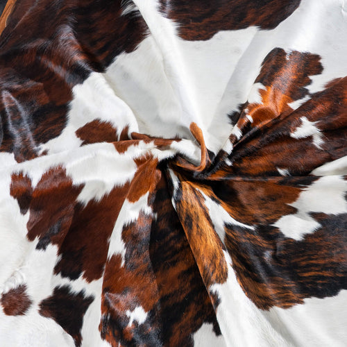 White Tricolor Cowhide Rug Size 7'9" L x 7'2" W 7503