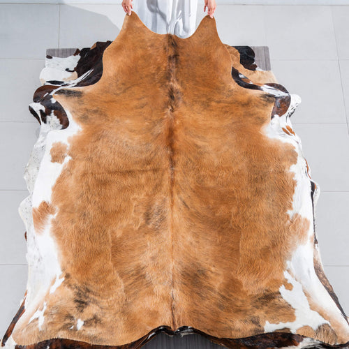 Brindle White Belly Cowhide Rug Size 7'3" L x 6'9" W 7509