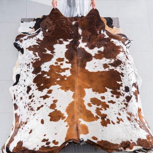 White Tricolor Cowhide Rug Size 7'1" L x 6'7" W 7514