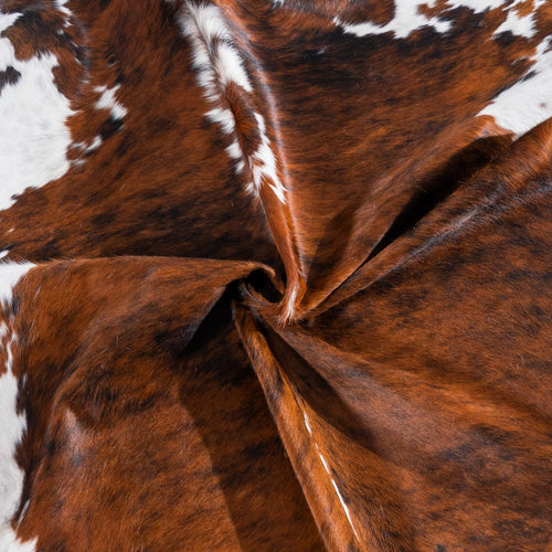 Tricolor Brindle Mix Cowhide Rug Size 7'8" L x 6'8" W 7517