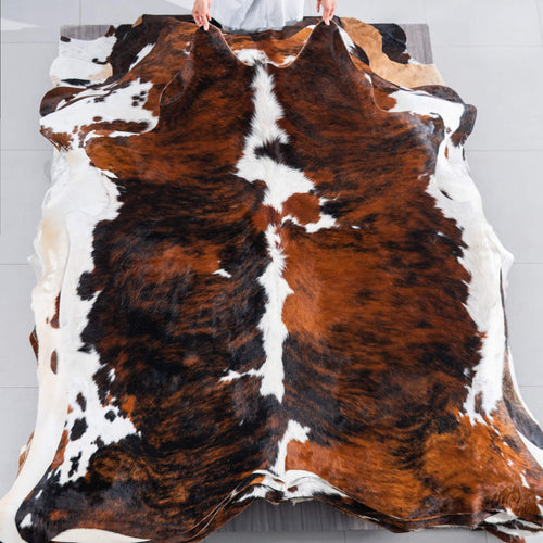 Tricolor Brindle Mix Cowhide Rug Size 6'11" L x 6'7" W 7527