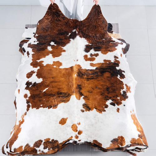 White Tricolor Cowhide Rug Size 8'2" L x 7'0" W 7531
