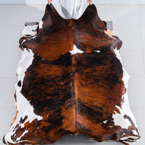 Tricolor Brindle Mix Cowhide Rug Size 8'0" L x 6'11" W 7534