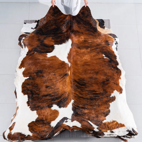 Tricolor Brindle Mix Cowhide Rug Size 7'10" L x 7'5" W 7537