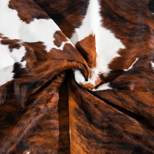 Tricolor Brindle Mix Cowhide Rug Size 7'0" L x 6'4" W 7540
