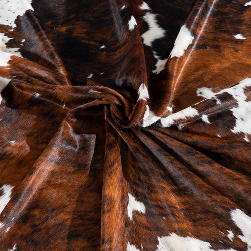 Tricolor Brindle Mix Cowhide Rug Size 7'8" L x 7'2" W 7543