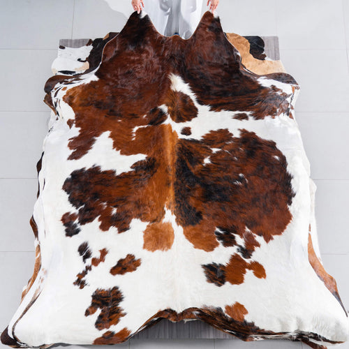White Tricolor Cowhide Rug Size 7'8" L x 6'10" W 7546