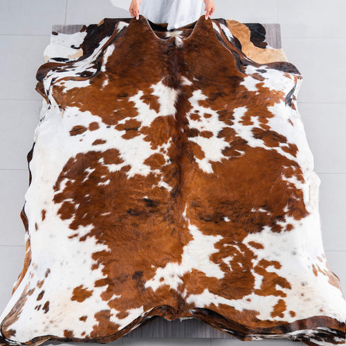 Tricolor Cowhide Rug Size 7'6" L x 7'1" W 7549